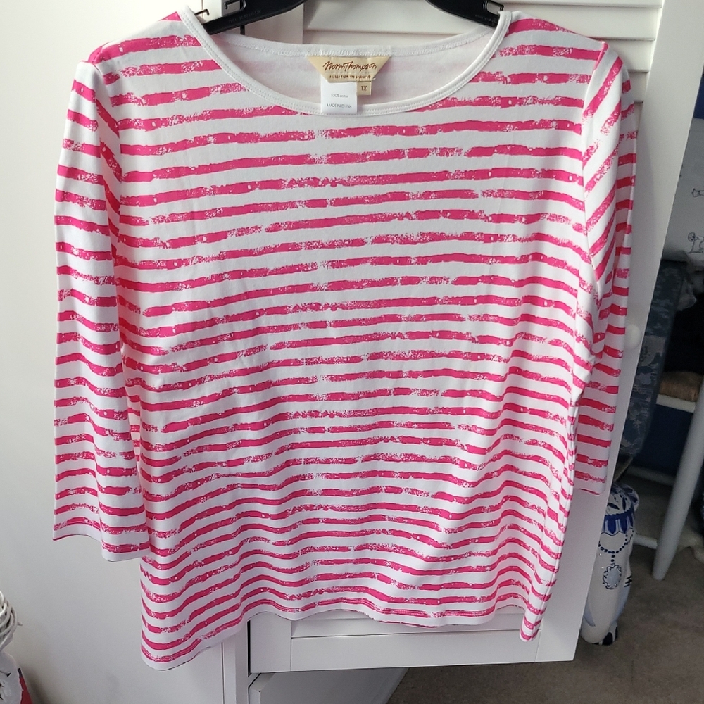 Norm Thompson Pink and White Long Sleeve Tee